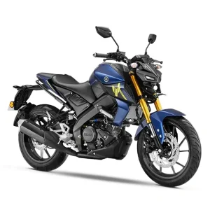 Yamaha MT 15 V2 2026 Model Cyan Storm color front view showing bi-functional LED headlight.